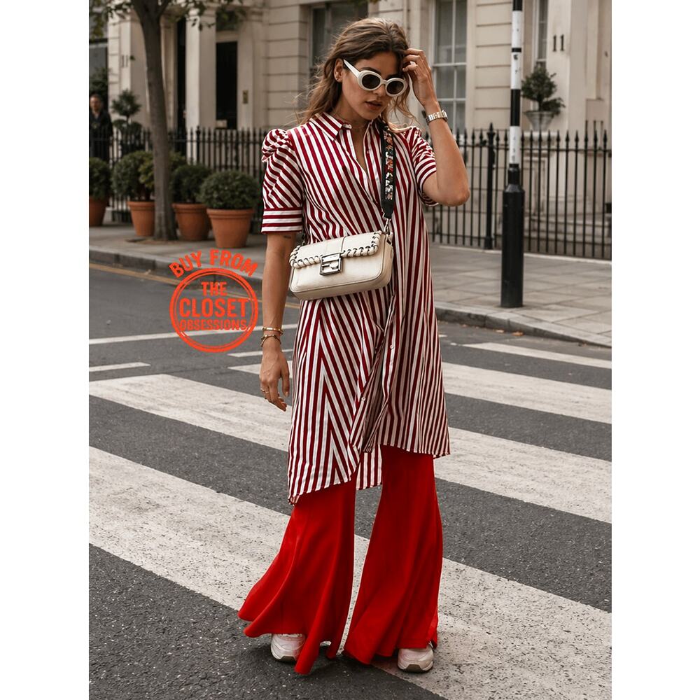 Zara NWT Red White Striped Cotton Puff Sleeve Shirt Dress Tunic L - Picture 3 of 16